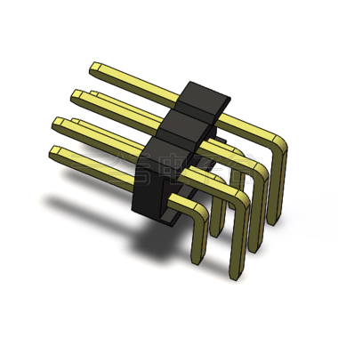 Pitch 2.54mm 90° 双排 DIP 单塑排针 PA:4.0 PC:3.0 2X03Pin 黑色 PA6T，94V-0 镀全金G/F